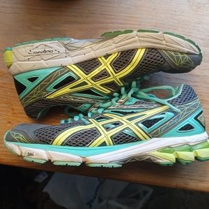 Women Lace Up shoes Oasics Size 7.5 Gray & Turquoise Blue